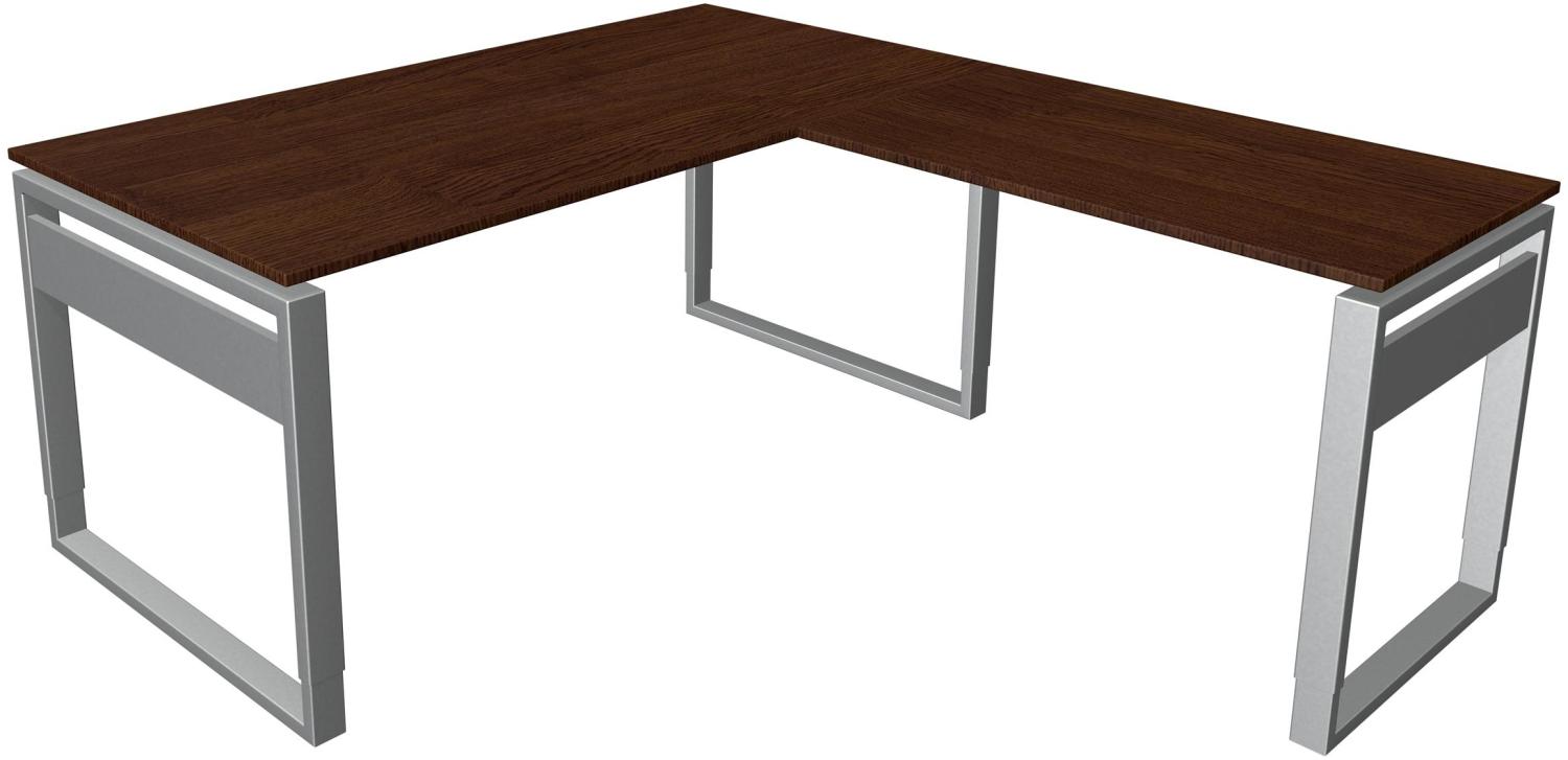 Kerkmann Schreibtisch Form 5 B 1600 x T 800 x H 680-820 mm mit Anbautisch B 1000 x T 600 mm auf Bügelgestell, Wenge Bild 1