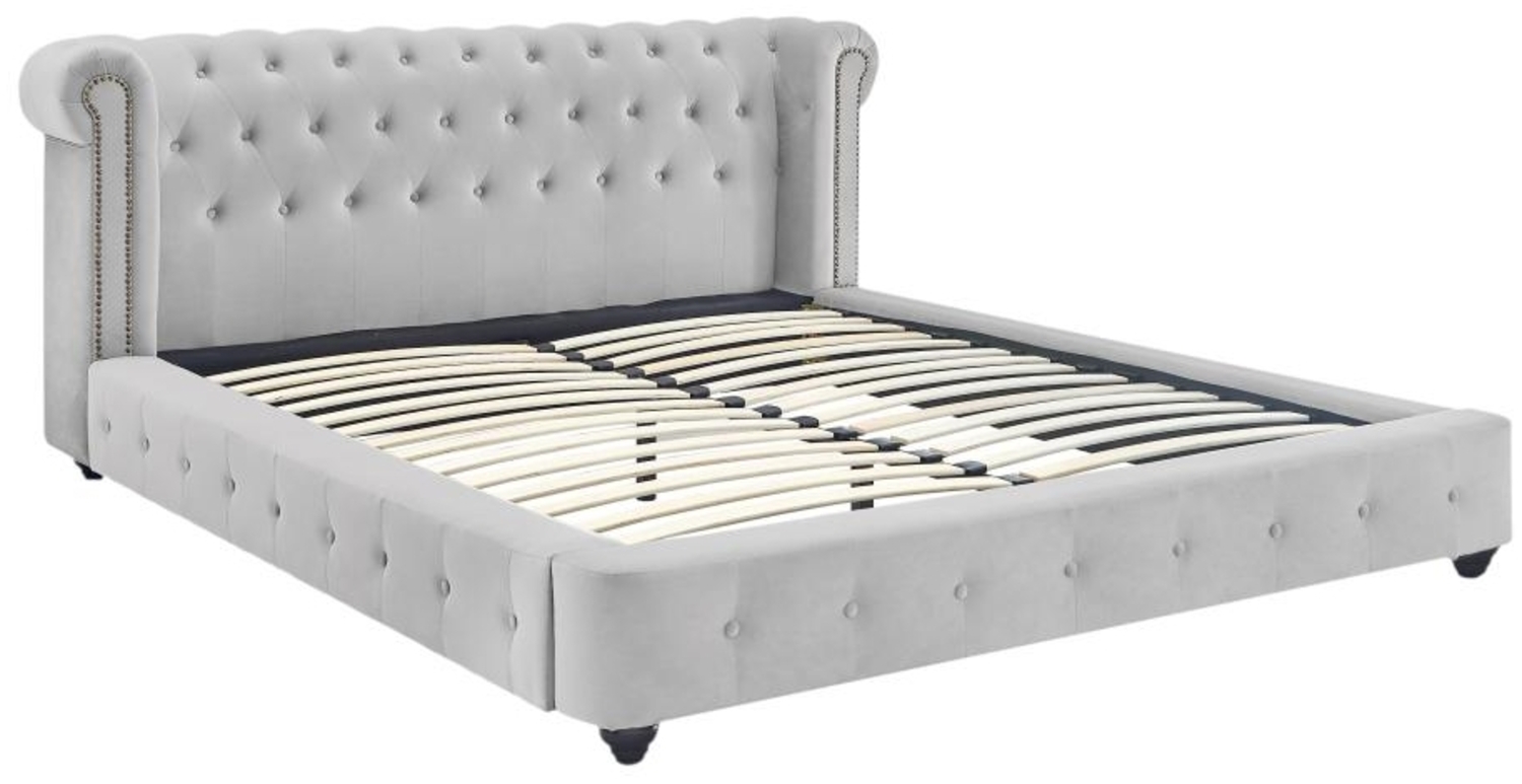 Vente-unique - Chesterfield-Bett + Matratze - 180 x 200 cm - Samt - Hellgrau - TONGERLA Bild 1