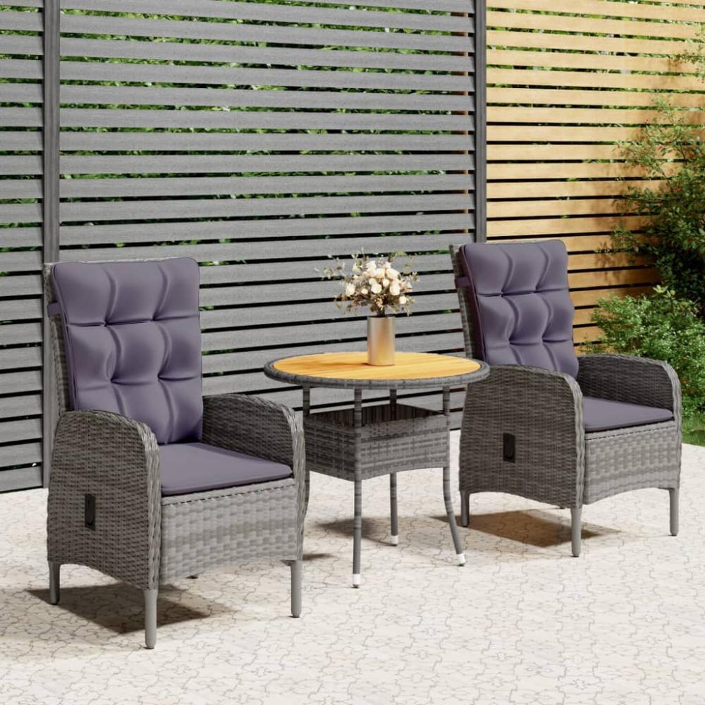 vidaXL 3-tlg. Garten-Bistro-Set Poly Rattan Grau Bild 1