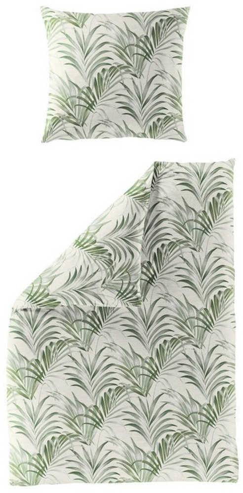 BIERBAUM Bettwäsche Bettwäsche Bierbaum Mako Satin 4131-30 Blätter Grün Beige 135x200, Mako Satin, 2 teilig Bild 1