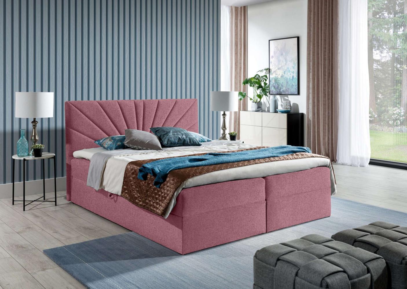 99rooms Zenturio Boxspringbett 120 x 200 cm Strukturstoff LARS Rosa Bild 1