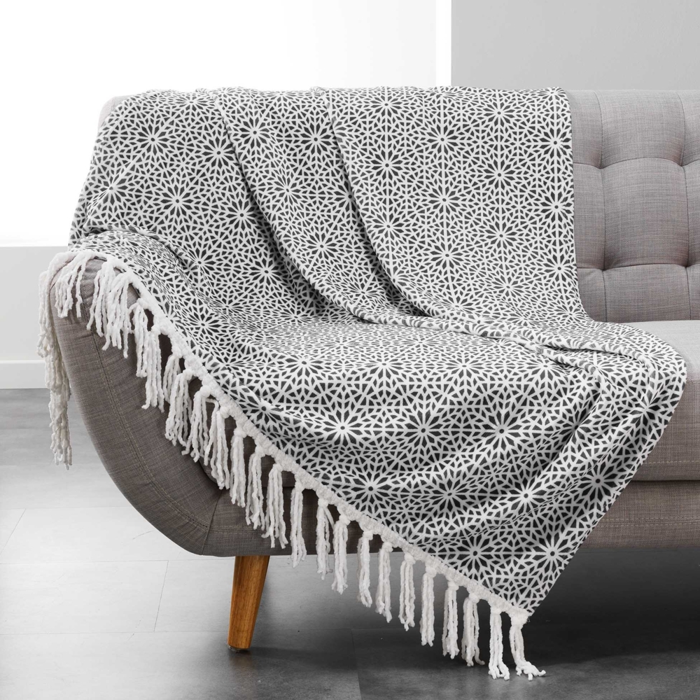 Boho Wohndecke 125x150 Tagesdecke Kuscheldecke Sofa Couch Decke Überwurf grau Bild 1