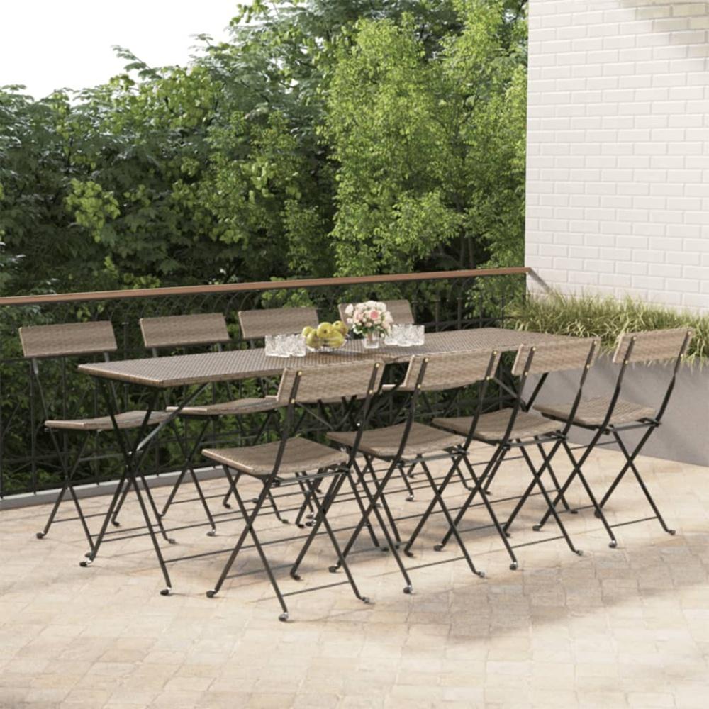 vidaXL Bistrostühle 8 Stk. Klappbar Grau Poly Rattan und Stahl 3152120 Bild 1