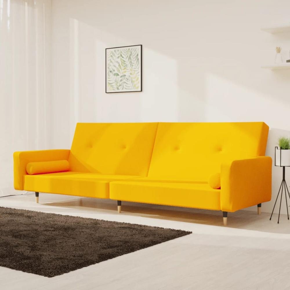 vidaXL Schlafsofa 2-Sitzer mit 2 Kissen Gelb Samt Bild 1