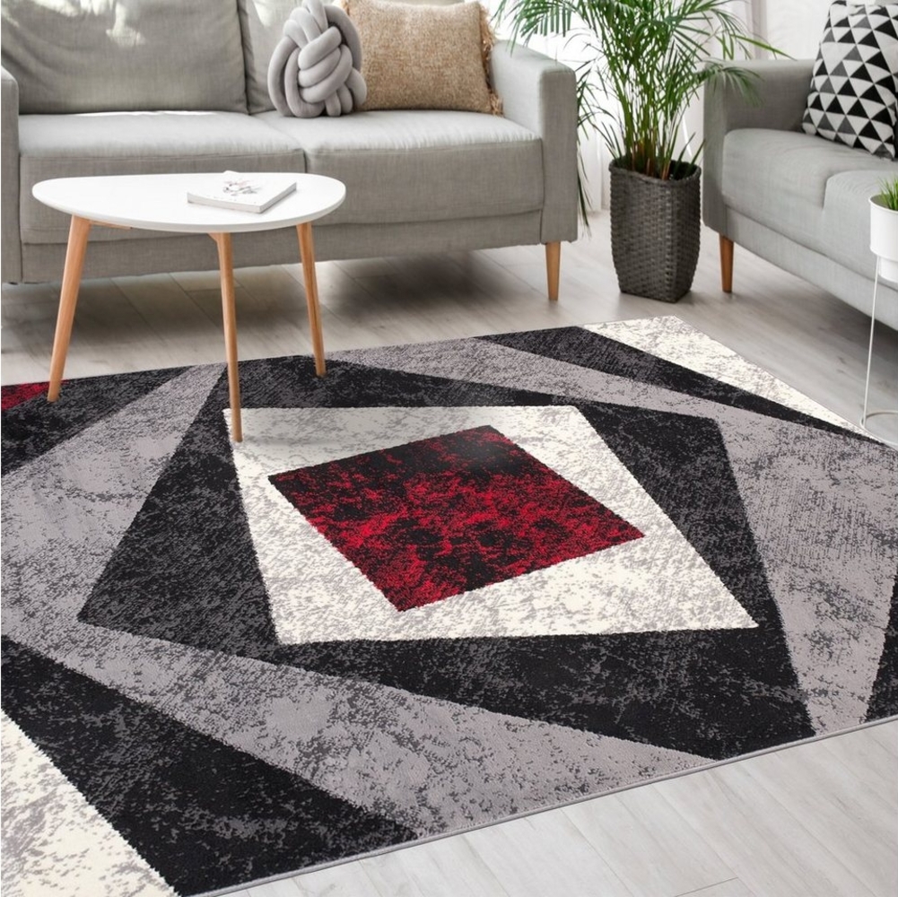 Mazovia Designteppich Modern Teppich Kurzflor Wohnzimmerteppich Robust und pflegeleicht GRAU, 60 x 100 cm, Fußbodenheizung,Allergiker geeignet,Farbecht,Pflegeleicht,Geometrisch Bild 1