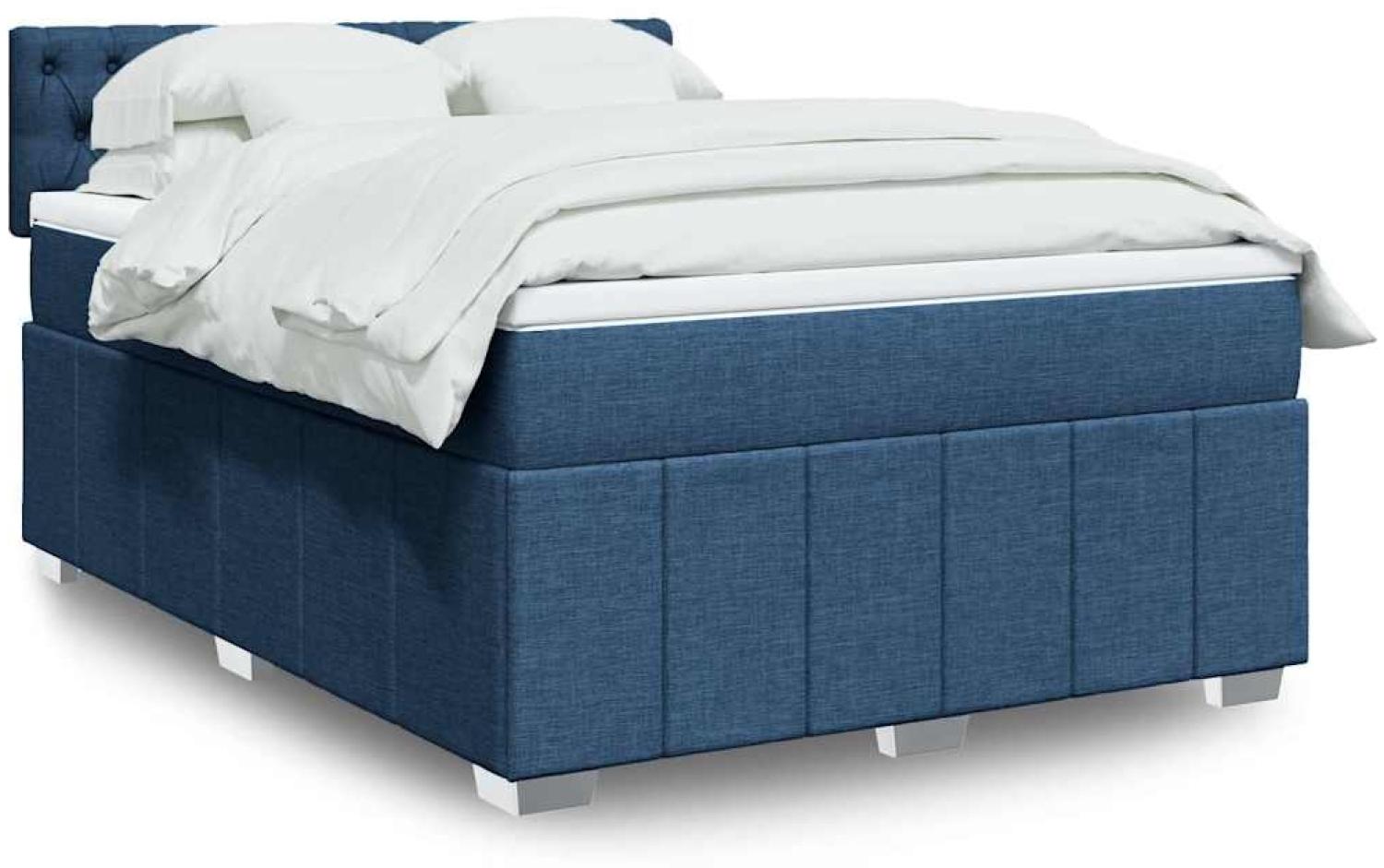 vidaXL Boxspringbett mit Matratze Blau 140x190 cm Stoff 3289376 Bild 1