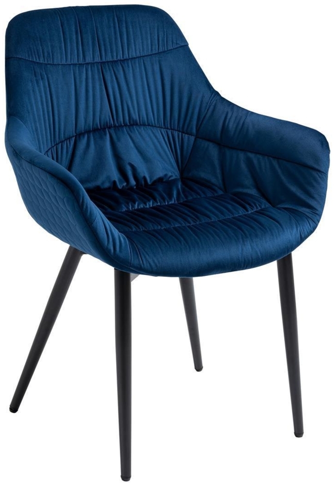 Armlehnstuhl aus Samt mit Steppmuster Blau und Metallgestell 63 x 61 x 81,5 Bild 1