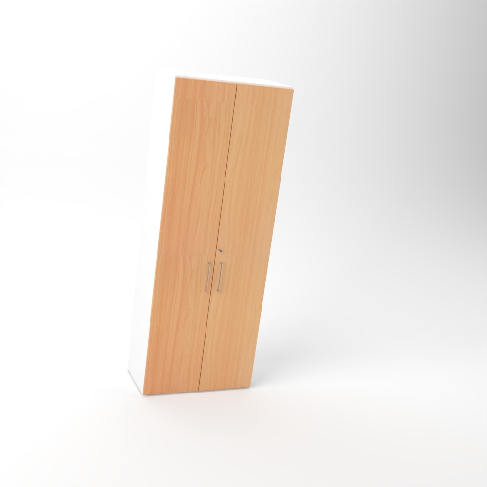 Rheinland Möbel Flügeltürenschrank Cabino 80×42×216 cm – abschließbarer Aktenschrank 6OH in Weiß/Buche mit 110° Drehtüren & Metallgriff Bild 1