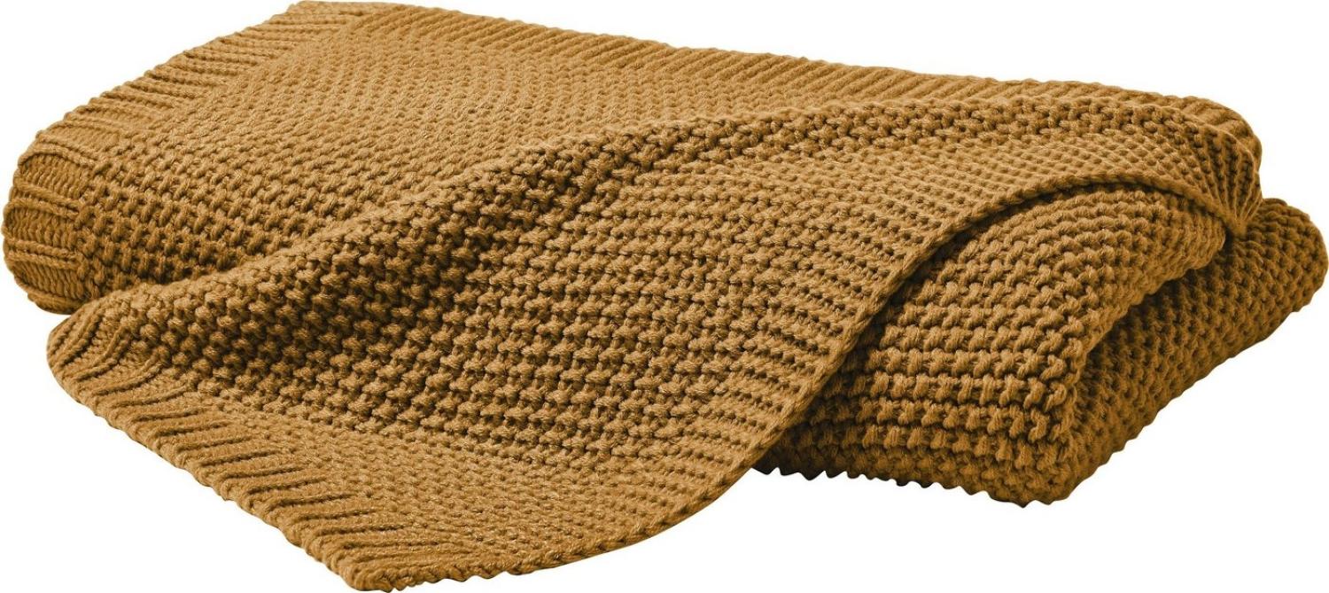 Hahn Primera Strickdecke Kuscheldecke Perlmuster 130x170 cm senf 545001-176 Bild 1