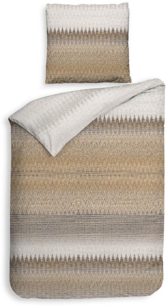 Heckett & Lane Flanell Bettwäsche 155x220 Abbe Sepia Natural Zickzack Streifen beige Bild 1