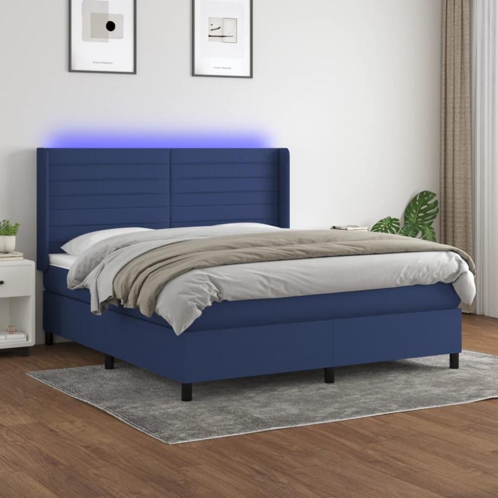 vidaXL Boxspringbett mit Matratze & LED Blau 160x200 cm Stoff 3138411 Bild 1