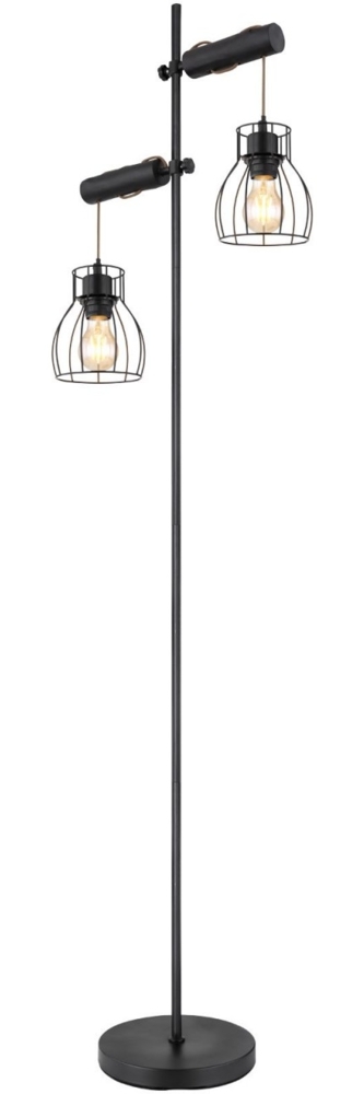 Stehleuchte Wohnzimmer Stehlampe 2 Flammig Holz Schwarz Standlampe 15326-2SNB Bild 1