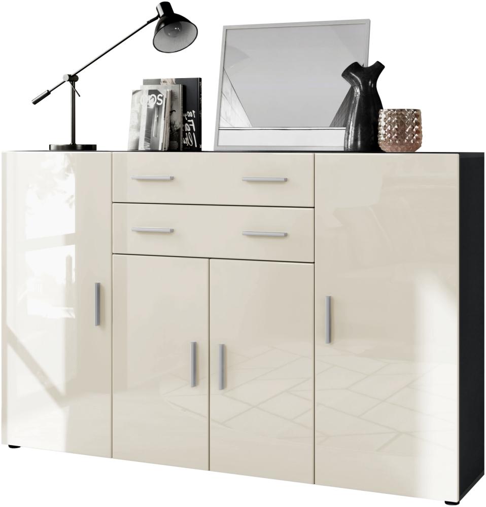 Highboard Aron Anrichte mit 2 Schubladen und 4 Türen mit insgesamt 8 Fächer dahinter, Anthrazit matt/Creme Hochglanz (166,5 x 106,5 x 35 cm) Bild 1