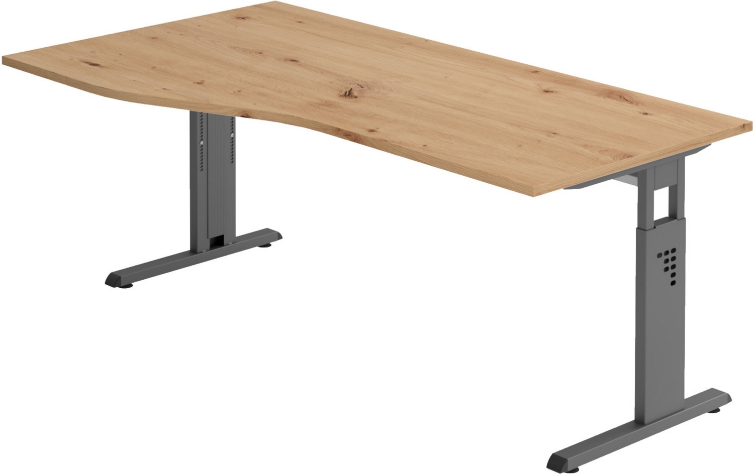 bümö höhenverstellbarer Schreibtisch O-Serie 180x100 cm in Asteiche, Gestell in graphit - großer PC Tisch für's Büro manuell höhenverstellbar, Computertisch verstellbar, OS-18-R-G Bild 1