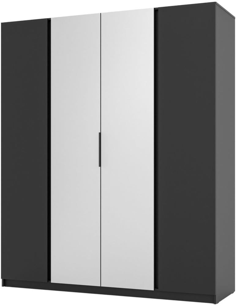 Selsey 'Kaja' Kleiderschrank 4-türig mit Spiegel, schwarz, ca. 239 x 200 x 62 cm Bild 1