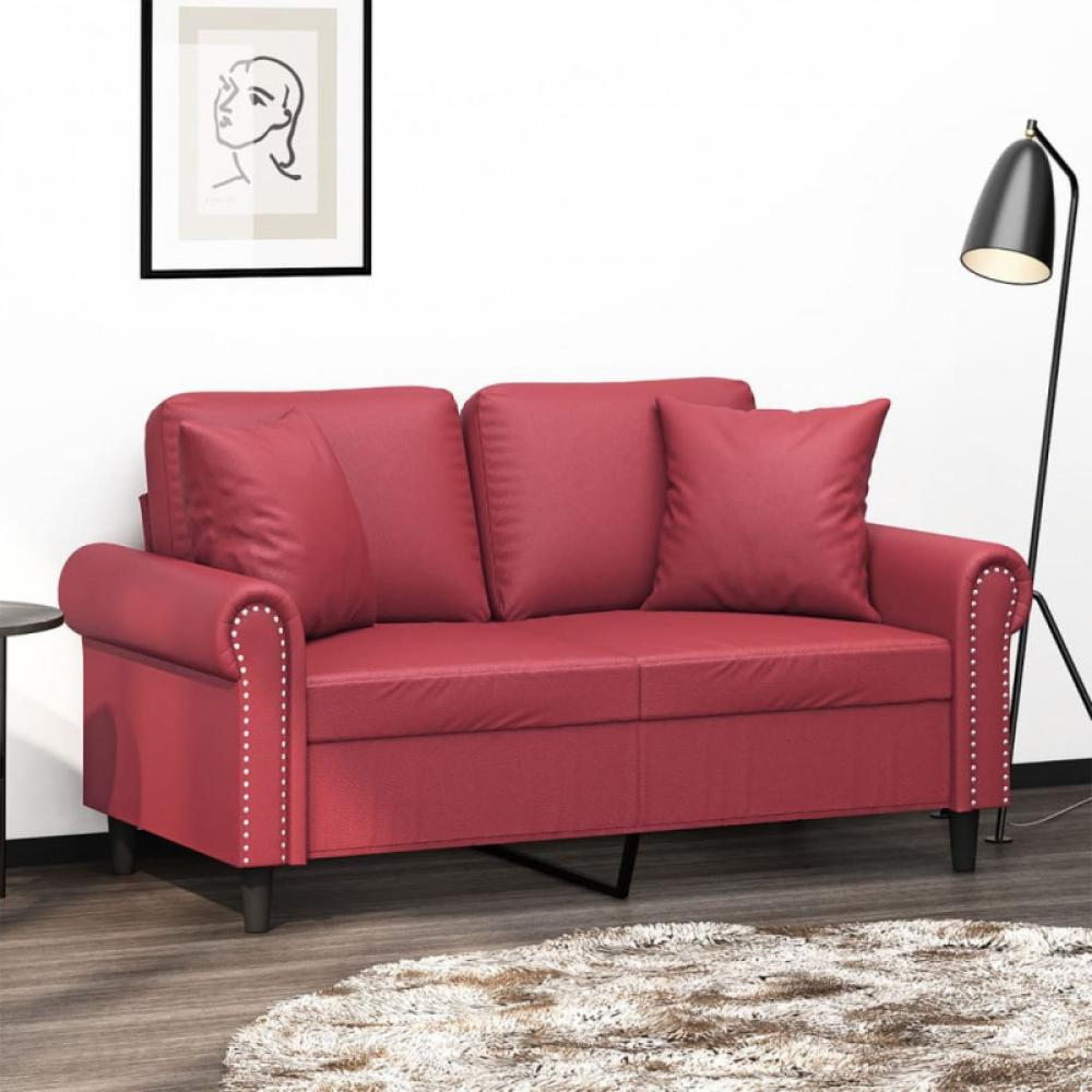 2-Sitzer-Sofa mit Zierkissen Weinrot 120 cm Kunstleder (Farbe: Rot) Bild 1