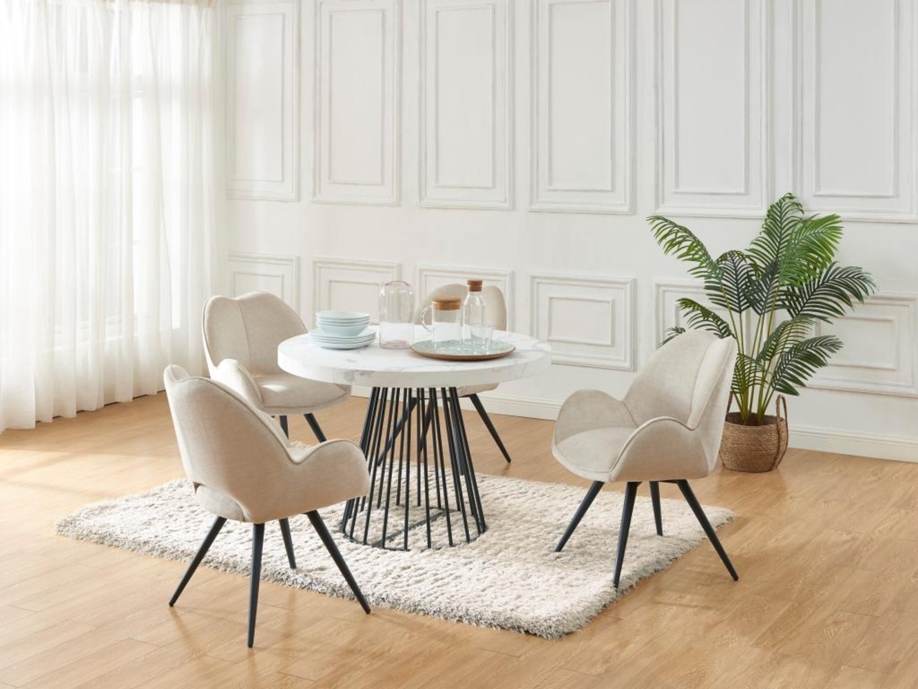 Vente-unique - Esstisch ausziehbar - 2 bis 12 Personen - MDF & Stahl - Marmor-Optik Weiß & Schwarz - FIRELA Bild 1