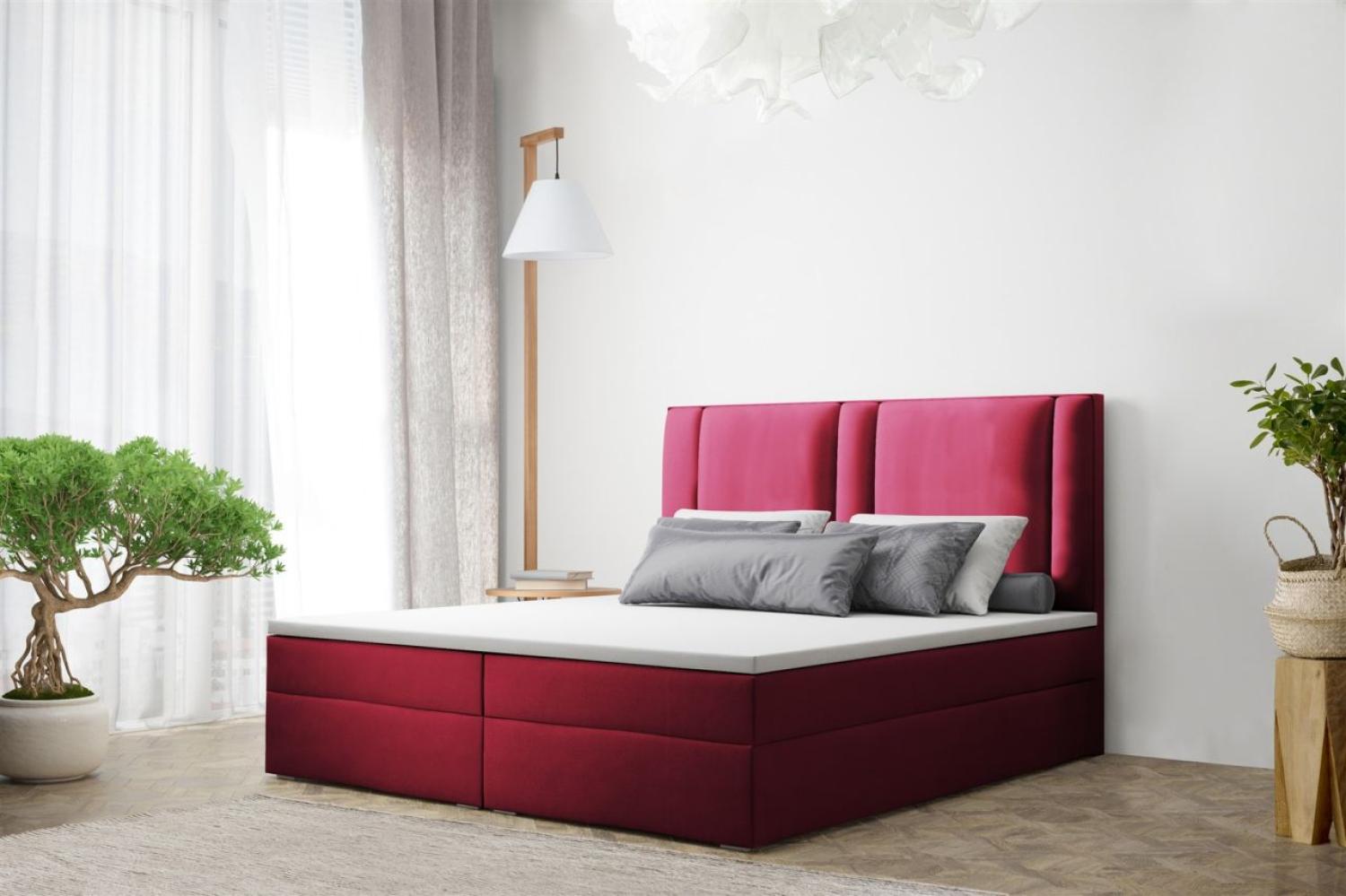 Boxspringbett Schlafzimmerbett CANDELA 140x200cm in Stoff Bordeaux Bild 1