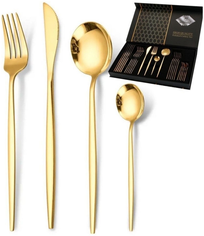 KESSMANN Besteck-Set Premium Gold Besteck Set 48 Teiliges rostfrei Edelstahl Essbesteck (48-tlg), 12 Personen, Edelstahl rostfrei, Menübesteck Tischbesteck Messer Gabel Löffel Tafelbesteck Set Bild 1