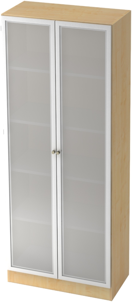 bümö office Aktenschrank mit Milchglastüren, Büroschrank groß aus FSC-Holz, 80cm breit in Ahorn/Silber - Schrank, Büroschrank, Büro Möbel Schrank System, 6100G-3-S-SG Bild 1