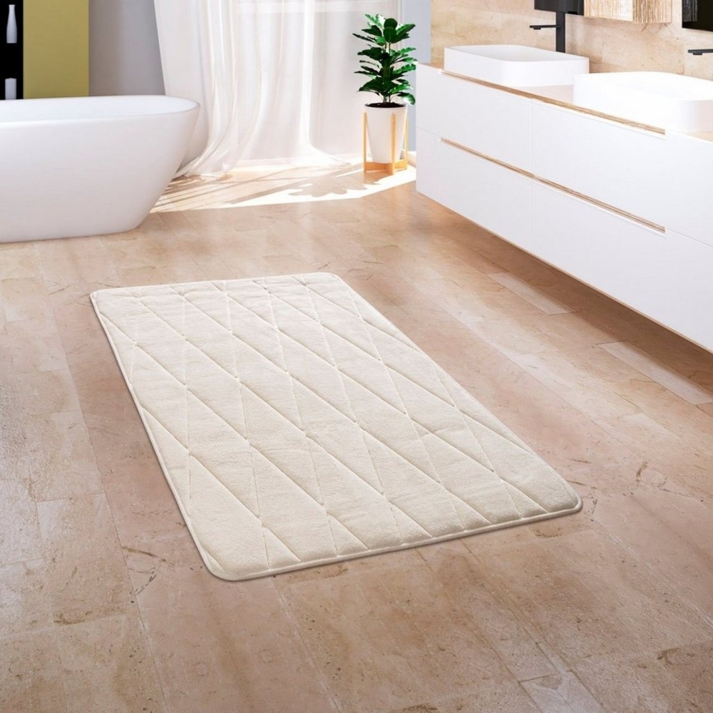 Paco Home Badematte Corby 254, Höhe 13 mm, rutschhemmend beschichtet, fußbodenheizungsgeeignet, Polyester, rechteckig, Badteppich, Rauten Muster, Hoch-Tief Effekt, Memory-Foam Effekt Bild 1