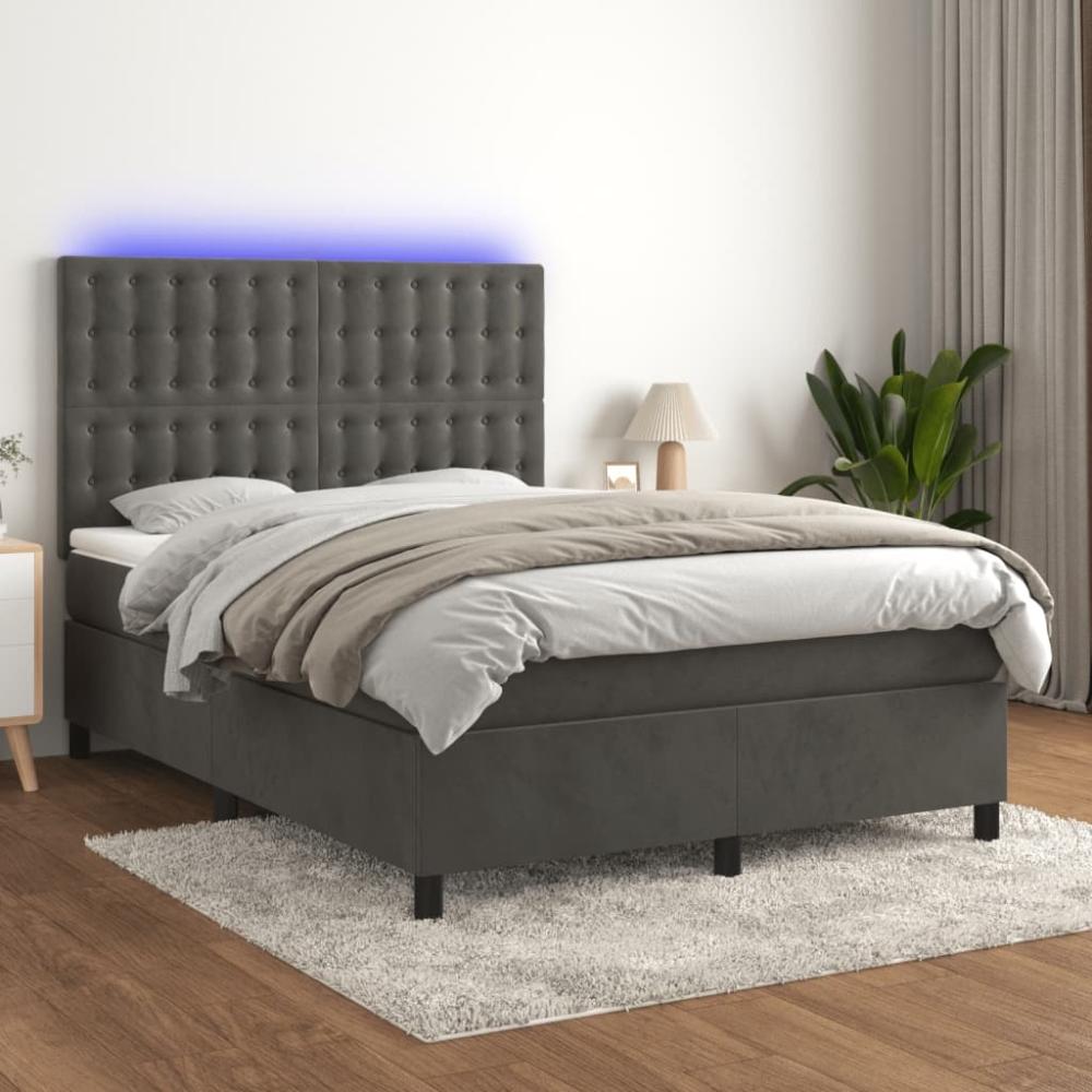 vidaXL Boxspringbett mit Matratze & LED Dunkelgrau 140x190 cm Samt 3136360 Bild 1