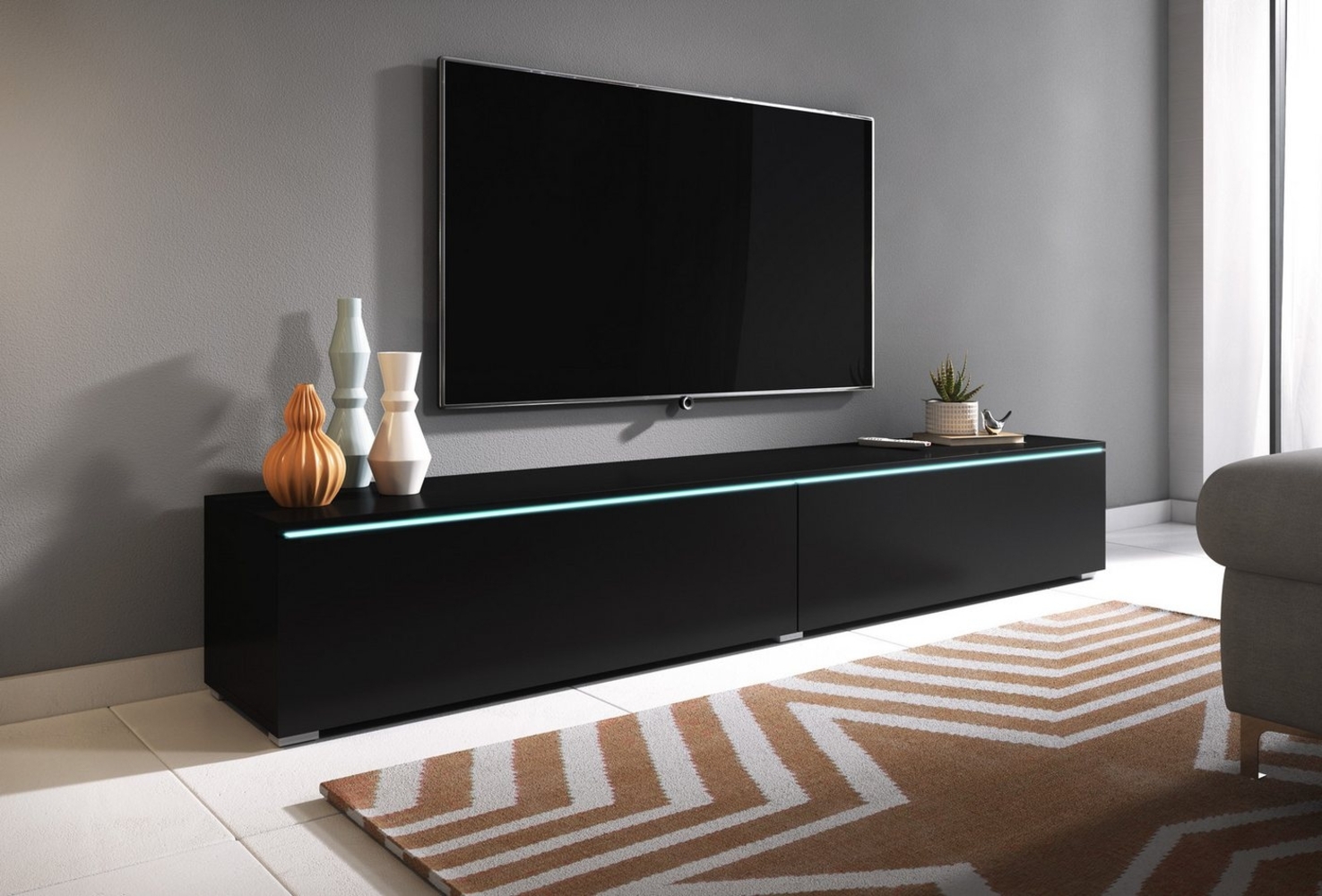 INOSIGN Lowboard LOWBOARD VERA, wahlweise mit oder ohne Beleuchtung, Modernes griffloses TV-Board, 180 cm TV-Schrank, stehend und hängend Bild 1