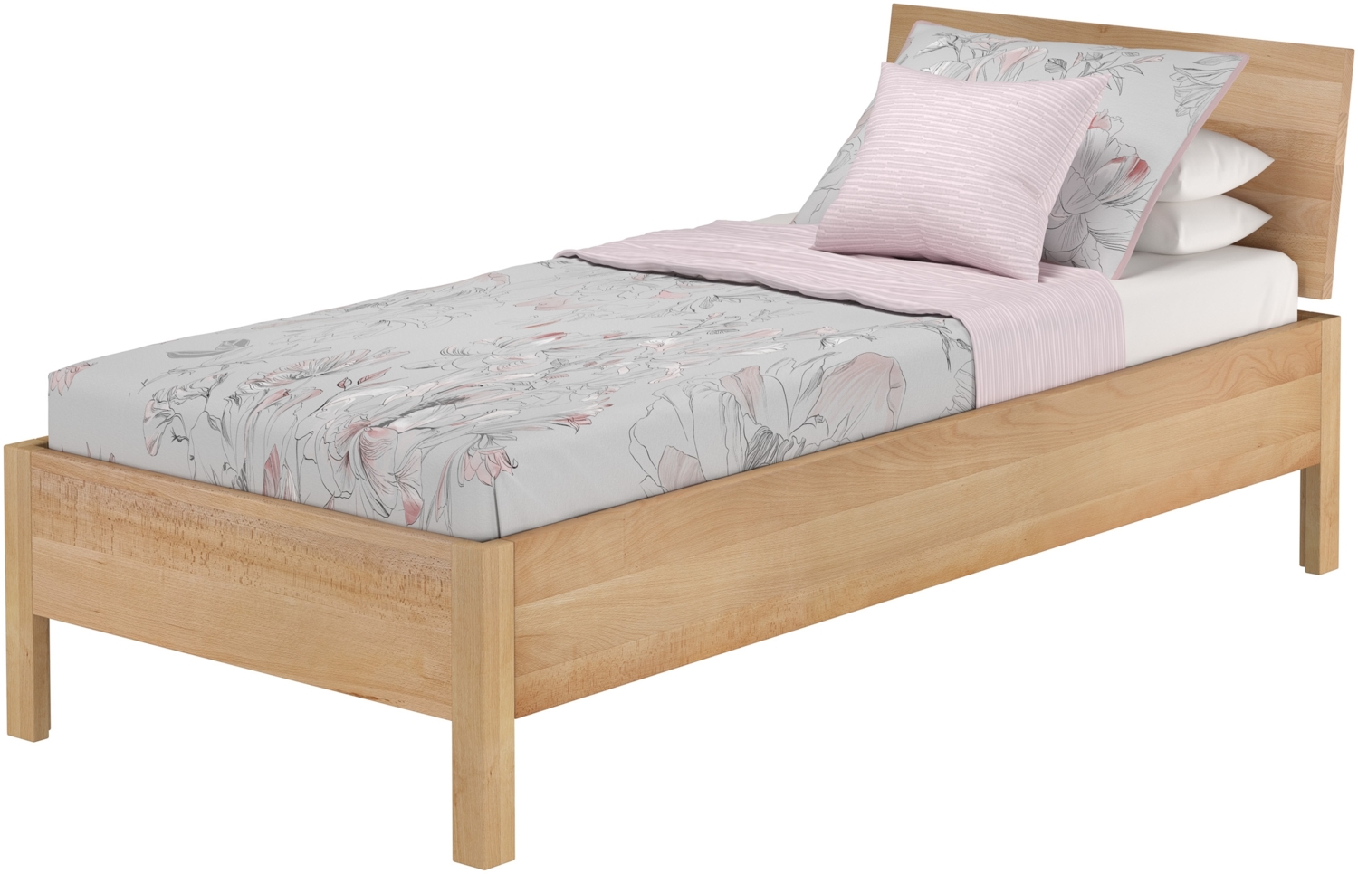 Metallfreies Einzelbett aus Buchenholz 90x200 mit wählbaren Zubehör V-60.93-09ohne Zubehör Bild 1