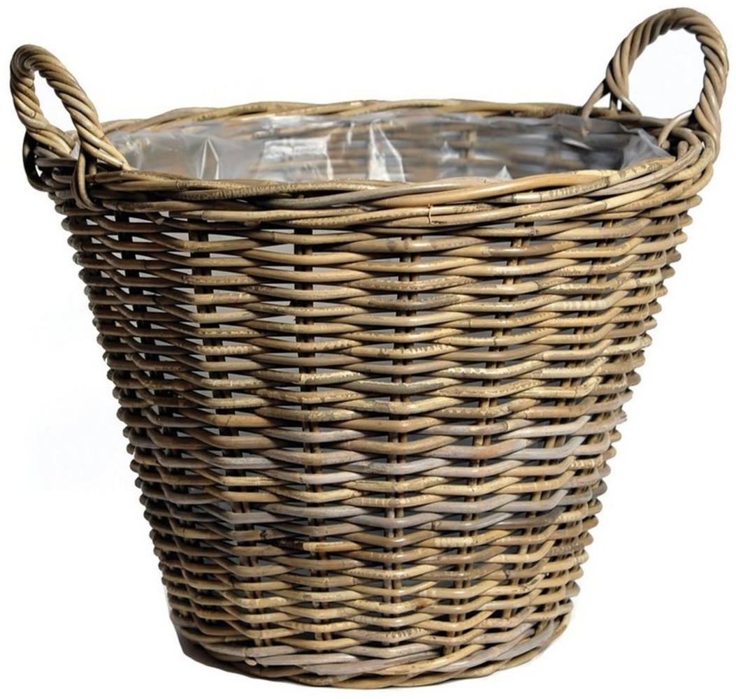 Spetebo Weidenkorb Rattan Pflanzkorb natur mit Henkeln - 34 cm (Packung, 1 St, 1 tlg), Weide Blumenkorb mit Folie Bild 1