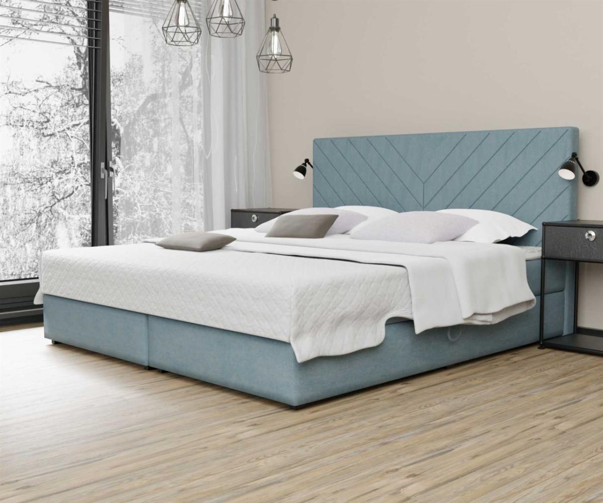 Boxspringbett Schlafzimmerbett BELCORA 180x220cm Stoff Hellblau inkl. Bettkasten Bild 1