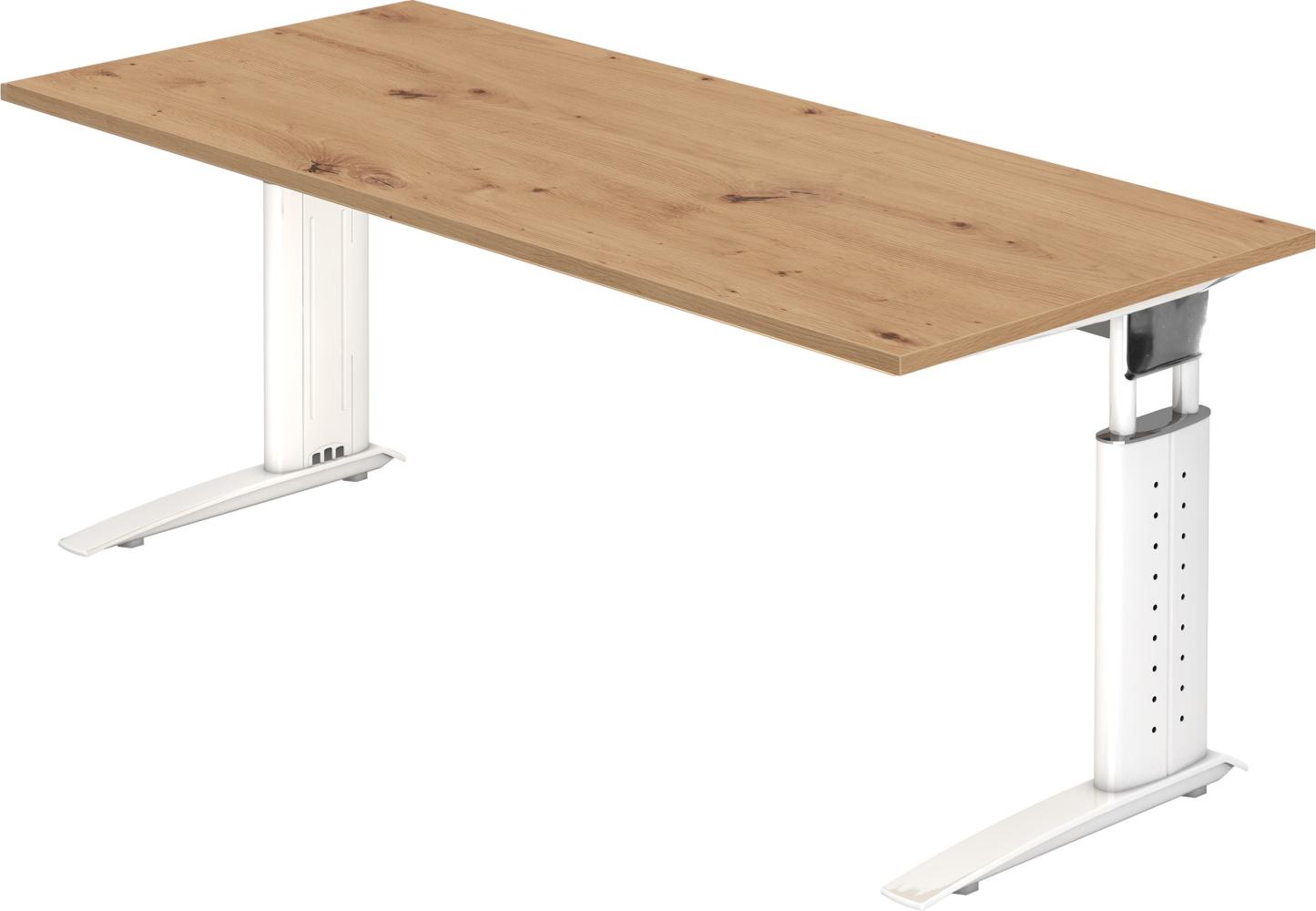 bümö® Schreibtisch U-Serie höhenverstellbar, Tischplatte 180 x 80 cm in Asteiche, Gestell in weiß Bild 1