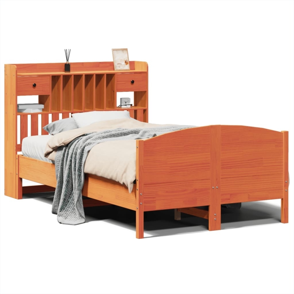 vidaXL Massivholzbett mit Regal ohne Matratze Wachsbraun 120x190 cm 3323157 Bild 1