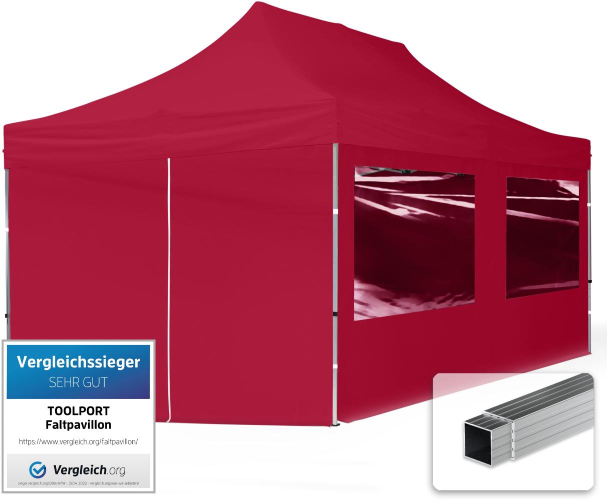 3x6 m Faltpavillon, ECONOMY Alu 32mm, Seitenteile mit Panoramafenstern, rot Bild 1