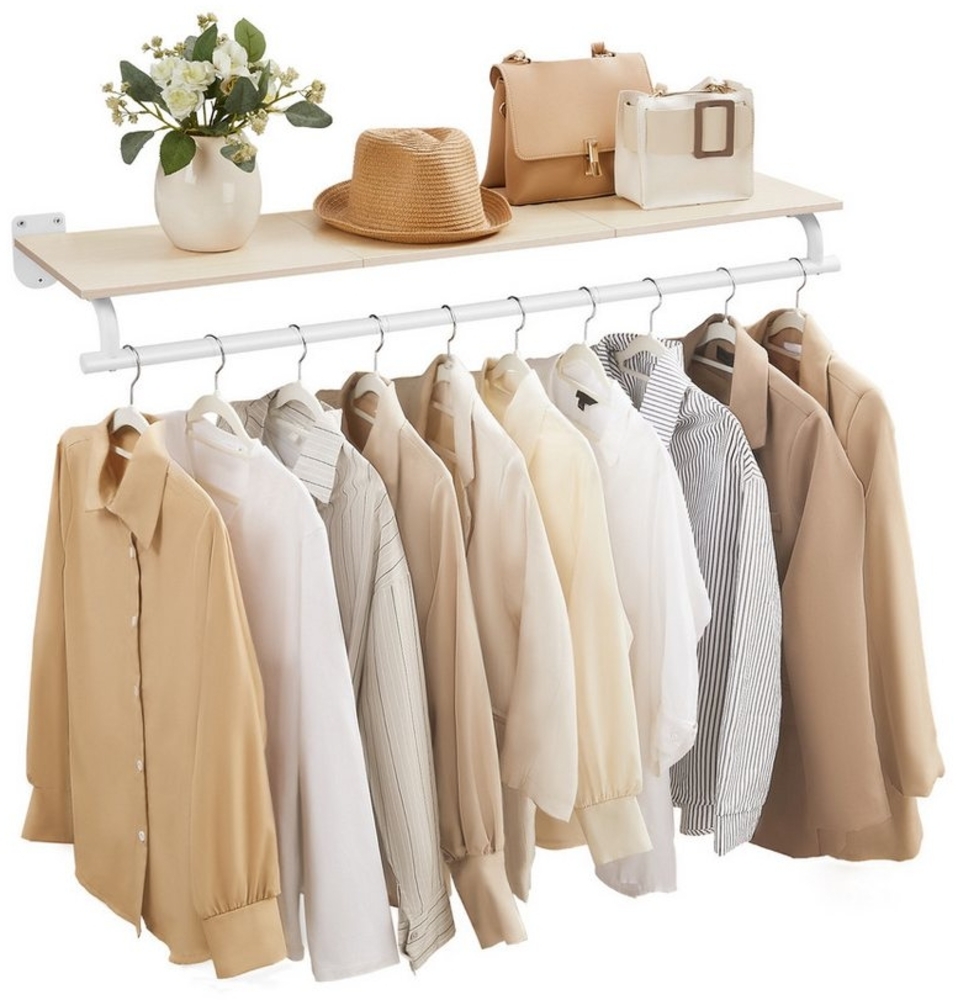 SONGMICS Wandgarderobe, Garderobe, Wandregal mit Kleiderstange, Gesamtbelastbarkeit 60 kg, 28 x 109 x 13,2 cm, für Schlafzimmer, Ankleidezimmer, naturbeige-wolkenweiß HSRDE135W01 Bild 1