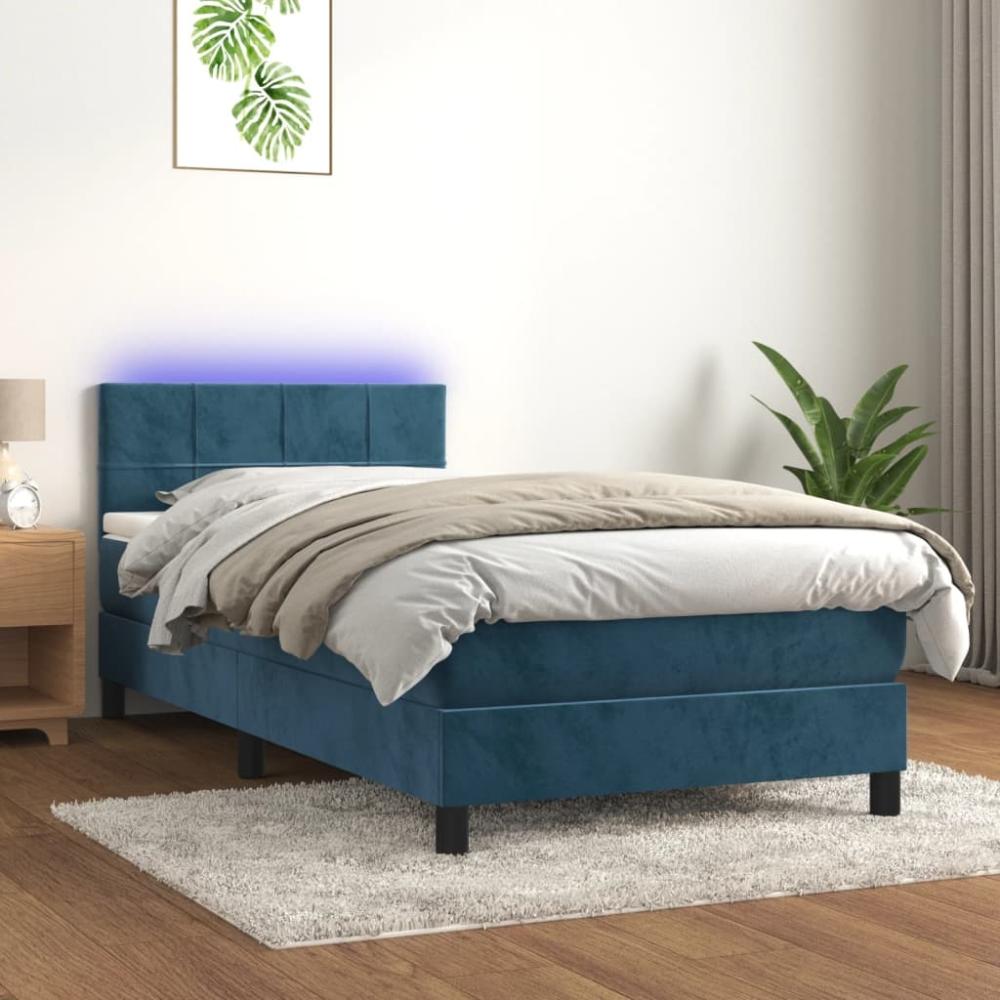 vidaXL Boxspringbett mit Matratze & LED Dunkelblau 80x200 cm Samt 3134373 Bild 1