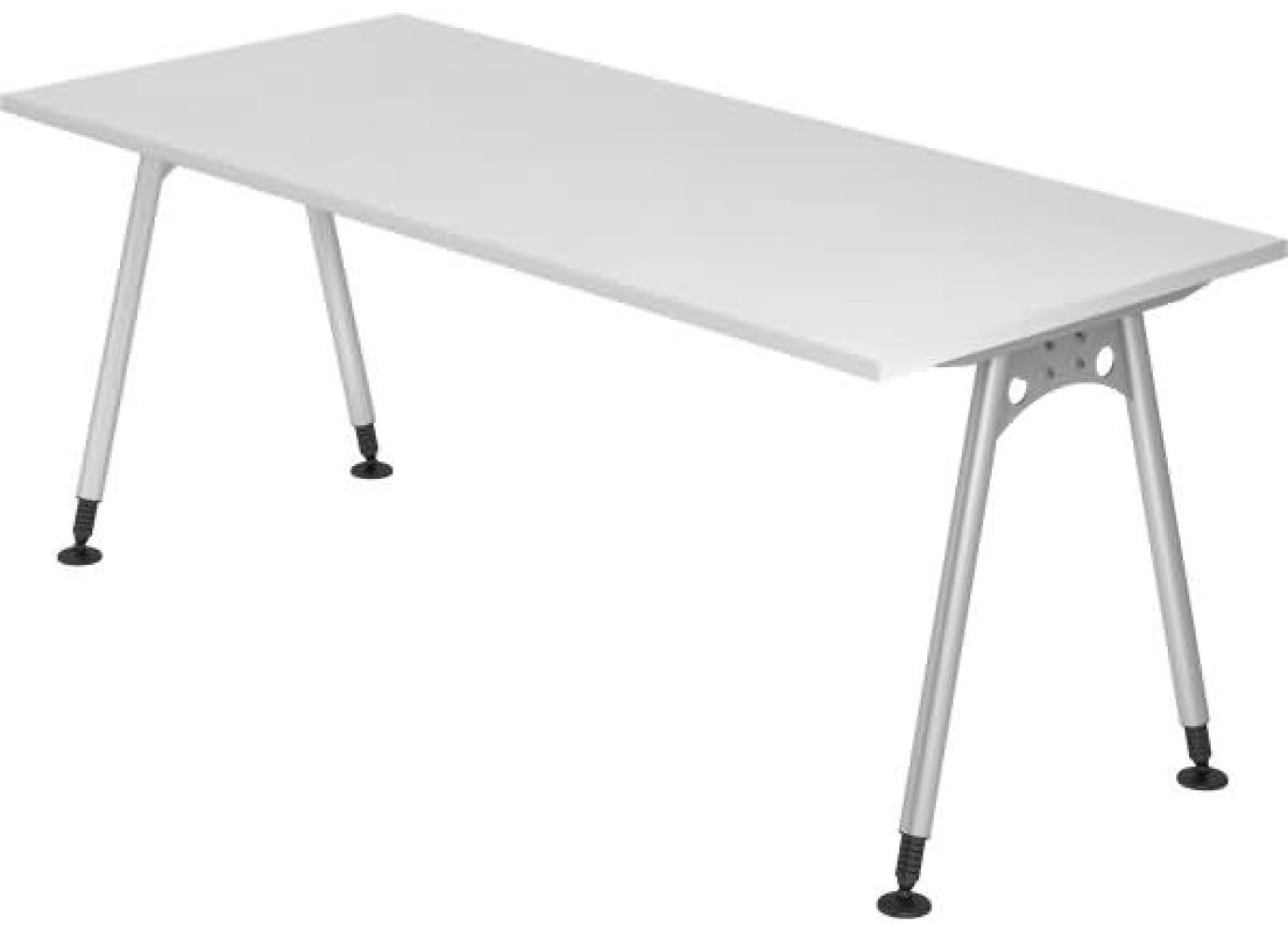 Schreibtisch AS19 A-Fuß 180x80cm Weiß Gestellfarbe: Silber Bild 1