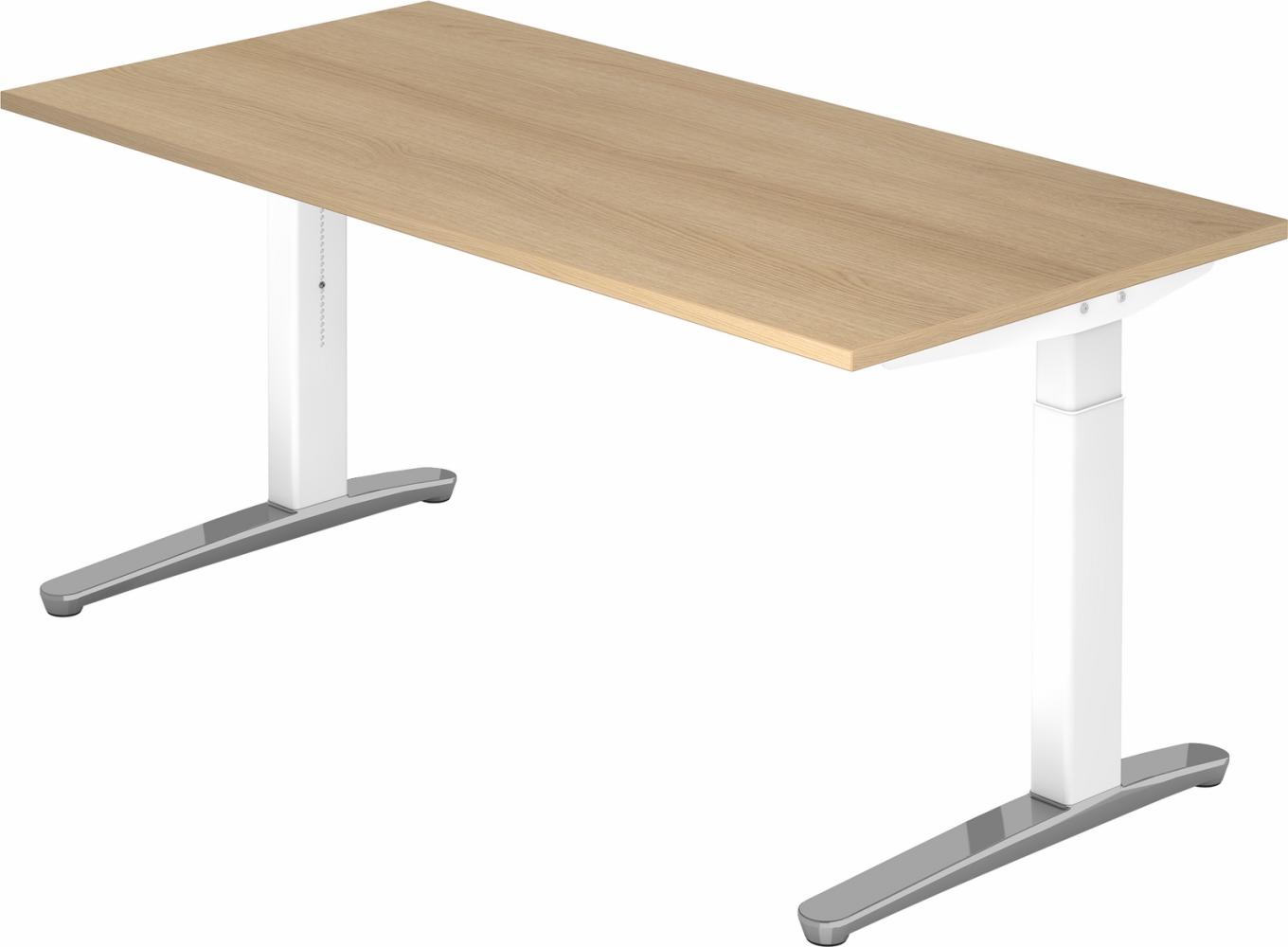 bümö® Design Schreibtisch XB-Serie höhenverstellbar, Tischplatte 160 x 80 cm in Eiche, Gestell in weiß/alu poliert Bild 1