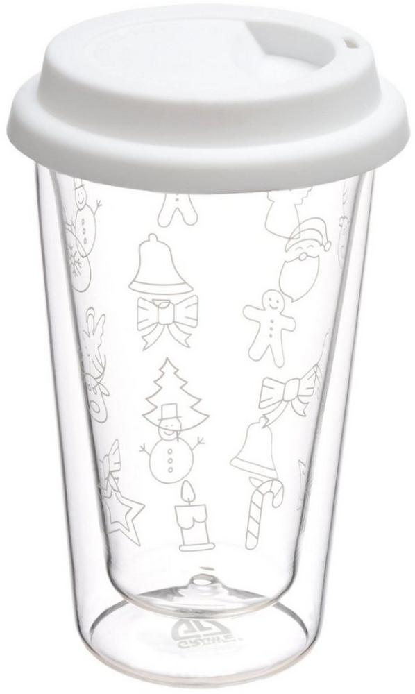 Doppelglas-Becher, 300 ml, 'Weihnachten', mit weißem Deckel Bild 1