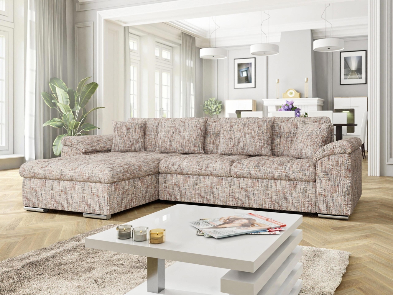 Ecksofa Diana Premium mit Bettkasten und Schlaffunktion (Farbe: Tracy 211.01, Seite: Links) Bild 1