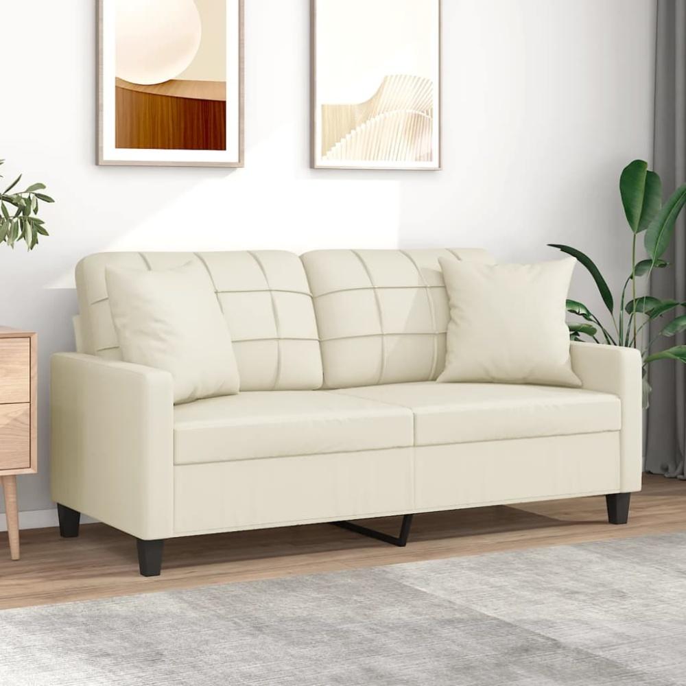 vidaXL 2-Sitzer-Sofa mit Zierkissen Creme 140 cm Kunstleder 3200804 Bild 1