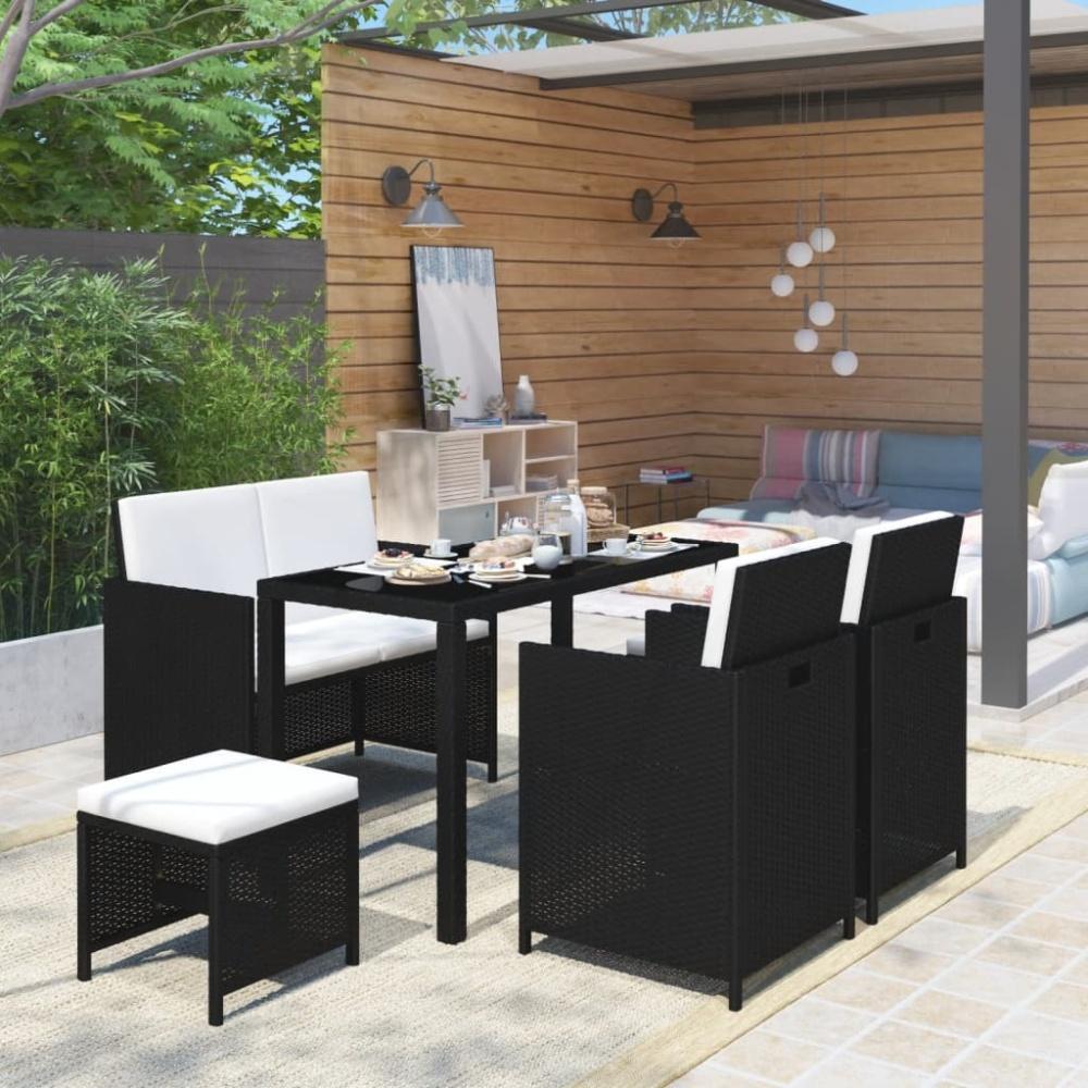 vidaXL 6-tlg. Garten-Essgruppe mit Auflagen Poly Rattan Schwarz 43903 Bild 1