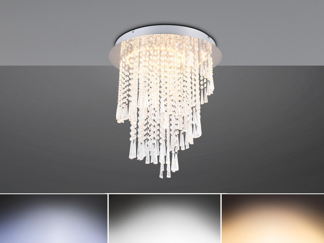 Große LED Deckenleuchte POMP mit Acryl Kristallbehang und Fernbedienung Ø 45cm Bild 1