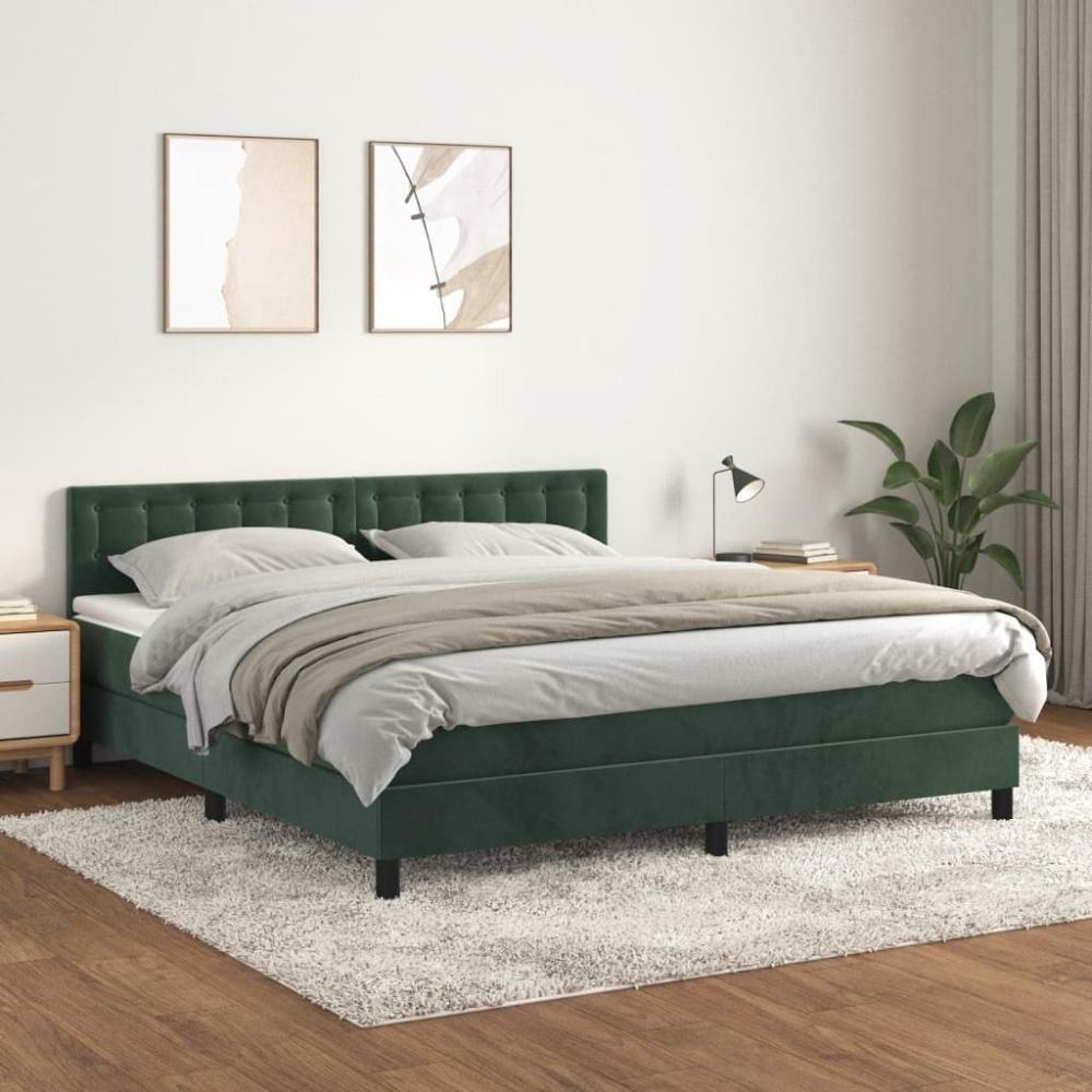 vidaXL Boxspringbett mit Matratze Dunkelgrün 180x200 cm Samt Bild 1