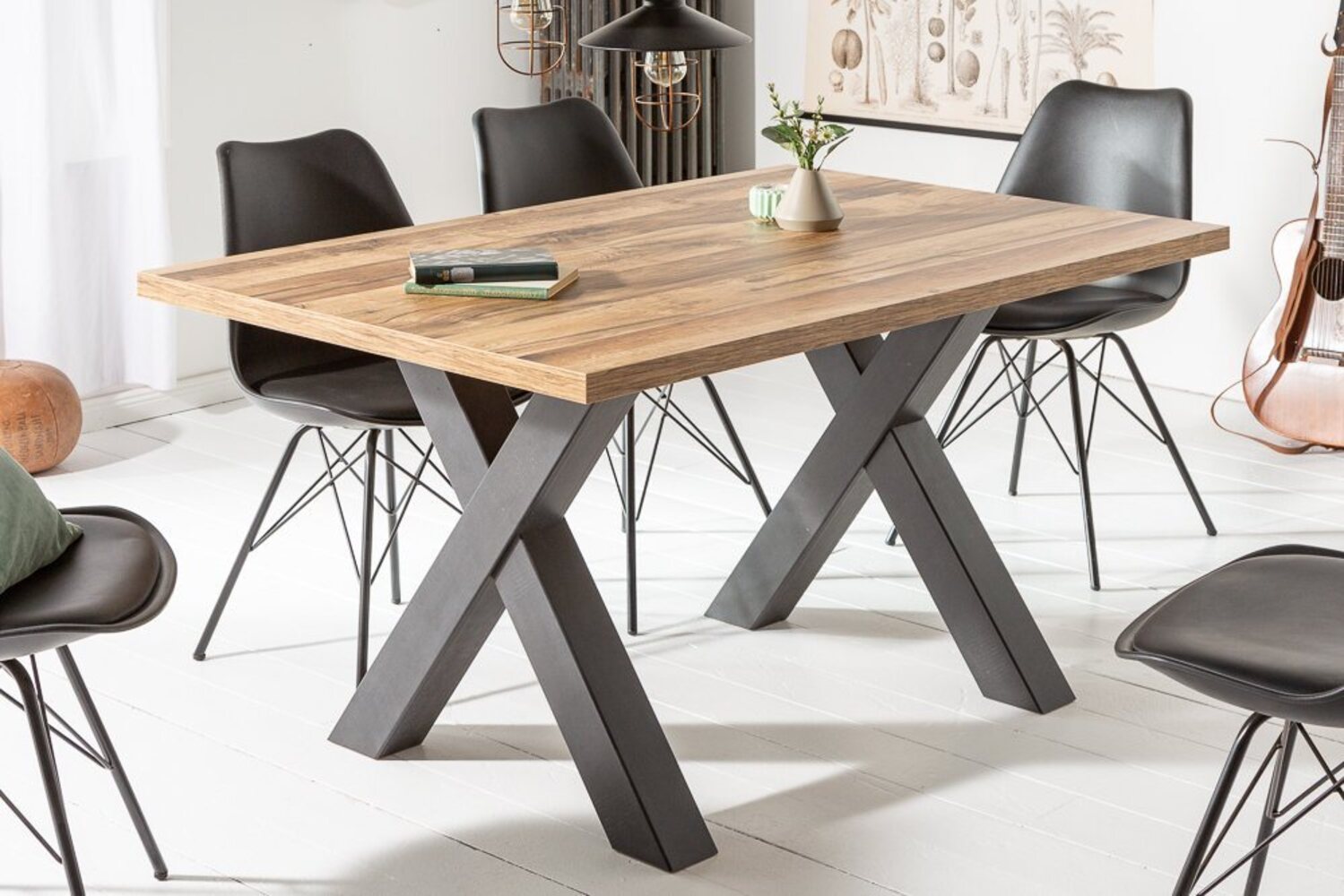 riess-ambiente Esstisch MONTREAL 140cm natur / schwarz (Einzelartikel, 1-St), Eiche-Holz-Design · X-Gestell · bis 6 Personen · Industrial Bild 1