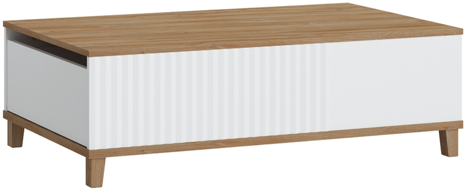 Wohnzimmer Couchtisch mit 2 Schubladen PLYMOUTH-129 in weiß mit Eiche Nb, B/H/T ca. 110/35,6/68 cm Bild 1