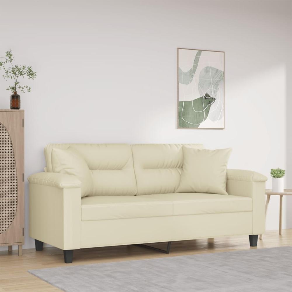 vidaXL 2-Sitzer-Sofa mit Zierkissen Creme 140 cm Kunstleder 3200989 Bild 1