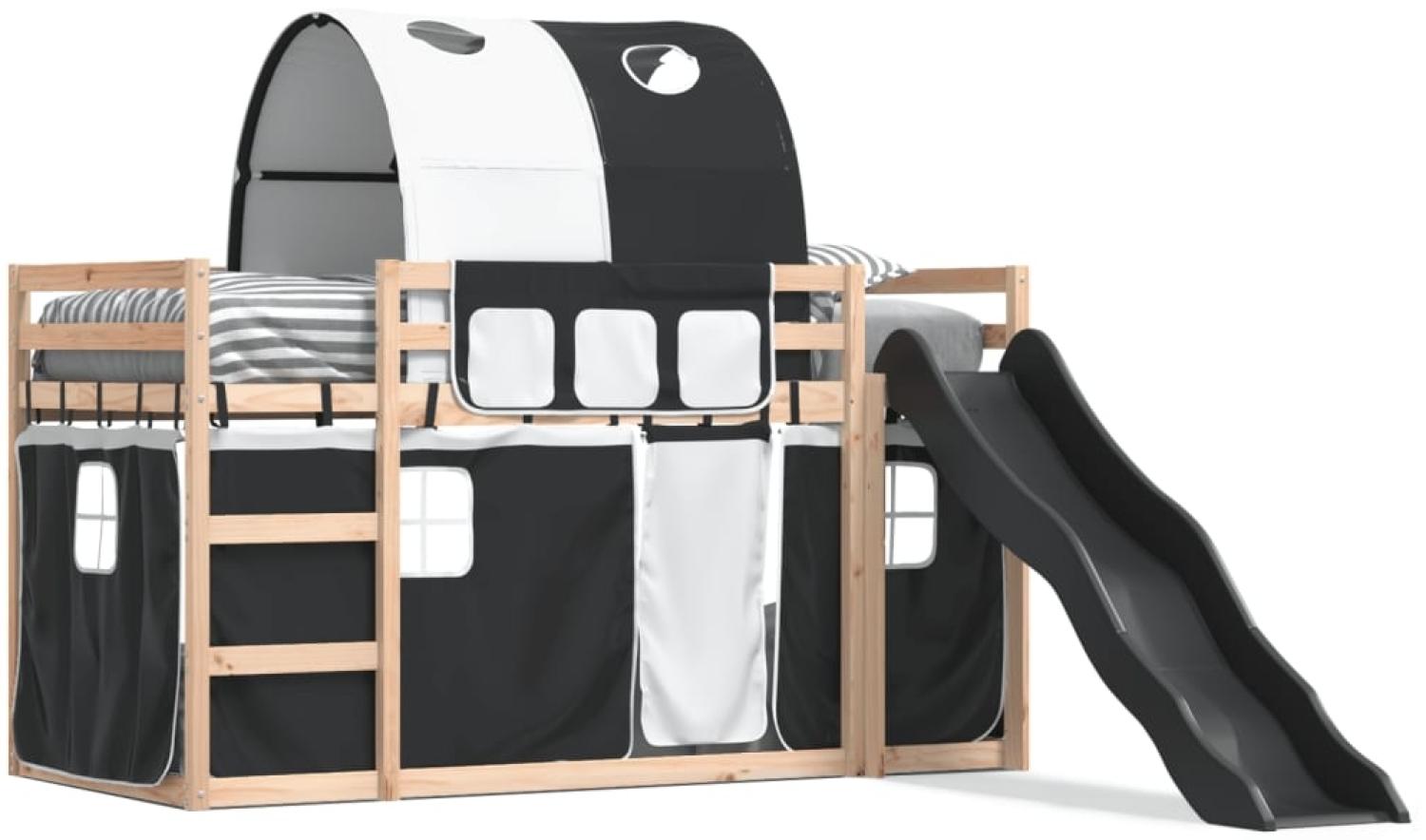 vidaXL Etagenbett mit Rutsche und Gardinen Weiß und Schwarz 90x200 cm 3284134 Bild 1