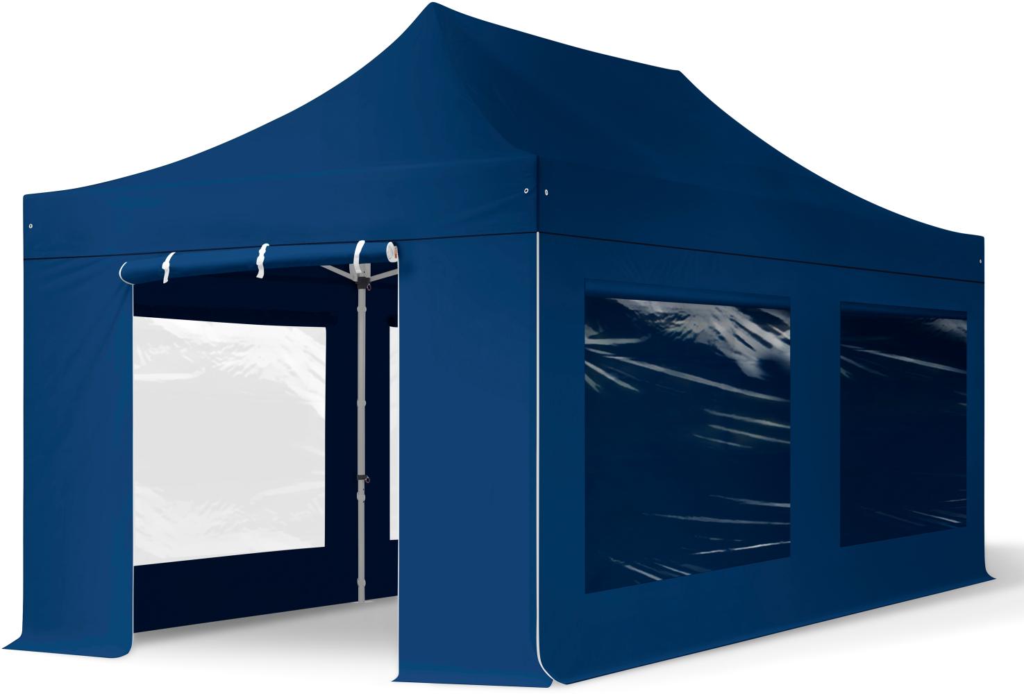 3x6 m Faltpavillon PROFESSIONAL Alu 40mm, Seitenteile mit Panoramafenstern, blau Bild 1