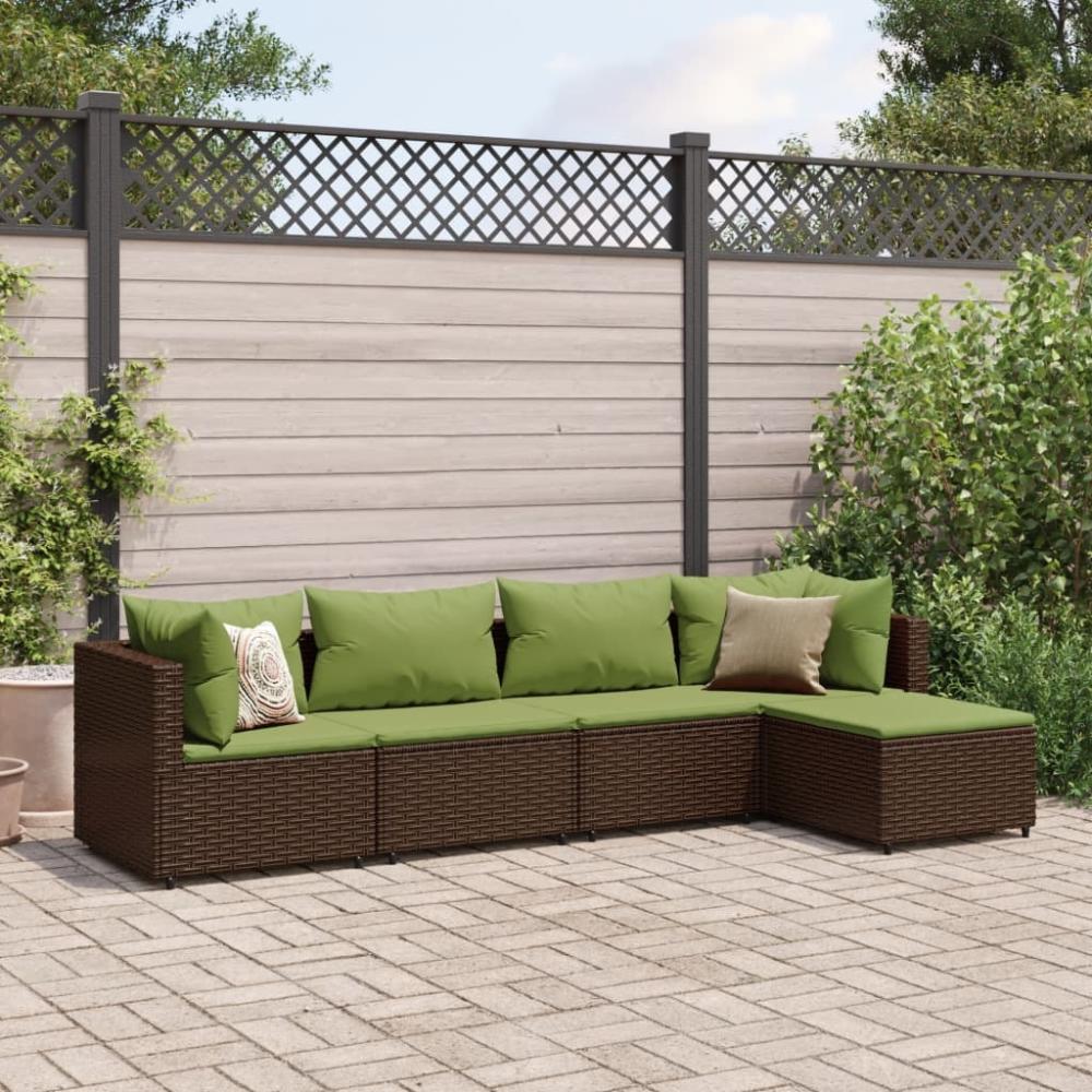 vidaXL 5-tlg. Garten-Lounge-Set mit Kissen Braun Poly Rattan 3308062 Bild 1