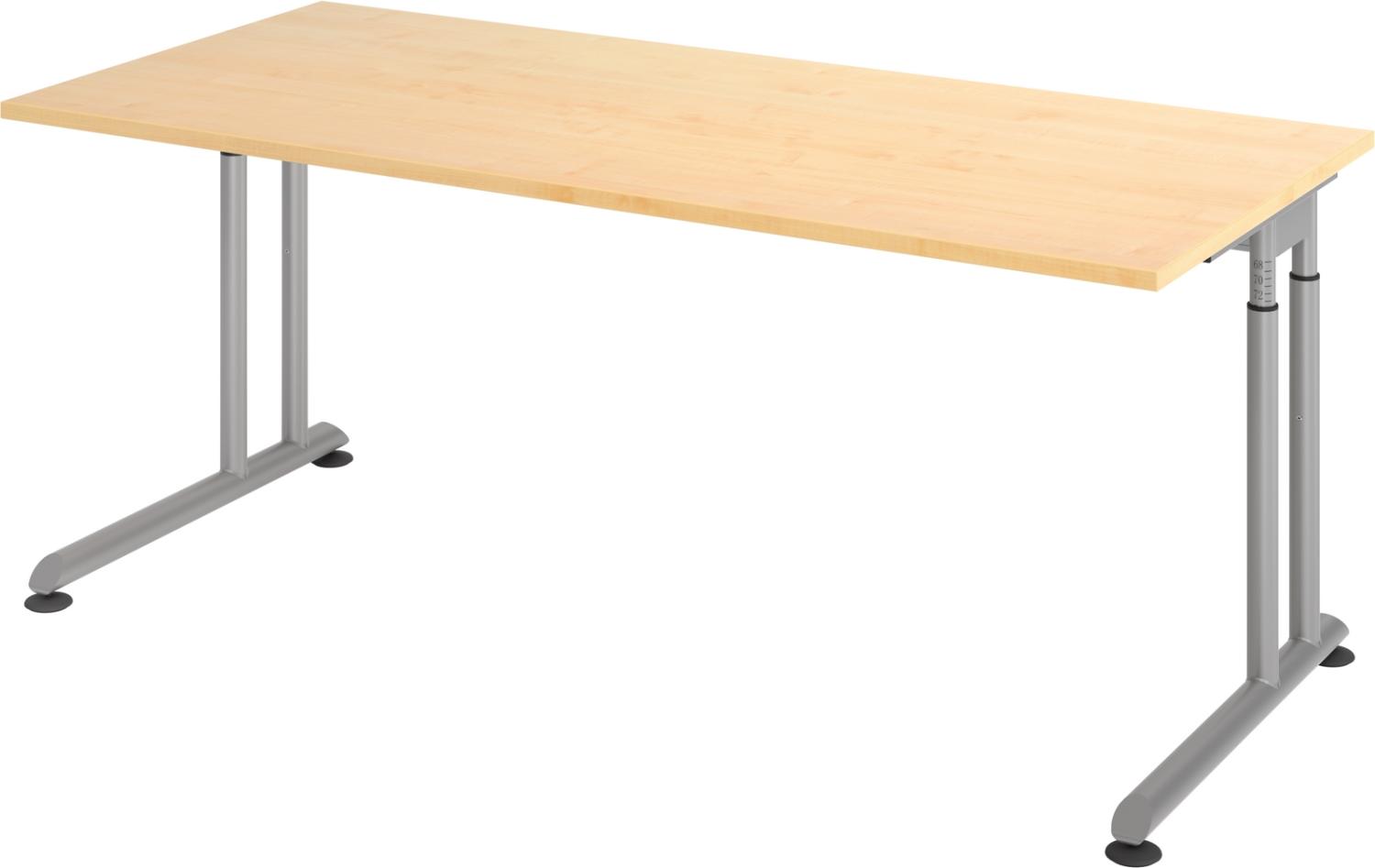 bümö höhenverstellbarer Schreibtisch Z-Serie 180x80 cm in Ahorn, Gestell in Silber - großer PC Tisch für's Büro manuell höhenverstellbar, Computertisch verstellbar, ZS-19-3-S Bild 1